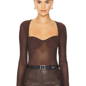 Bardot Brown Sheer Long Sleeve Top